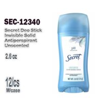 2.6oz. Secret Deo Stick Invisible Solid Antiperspirant Unscented 12/cs