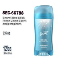 2.6oz. Secret Deo Stick Fresh Linen Scent antiperspirant 12/cs..